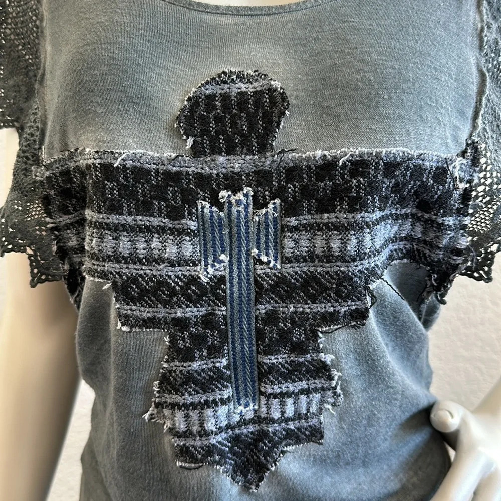 Free People embroidered phoenix lace sleeves Top - Picture 4 of 8